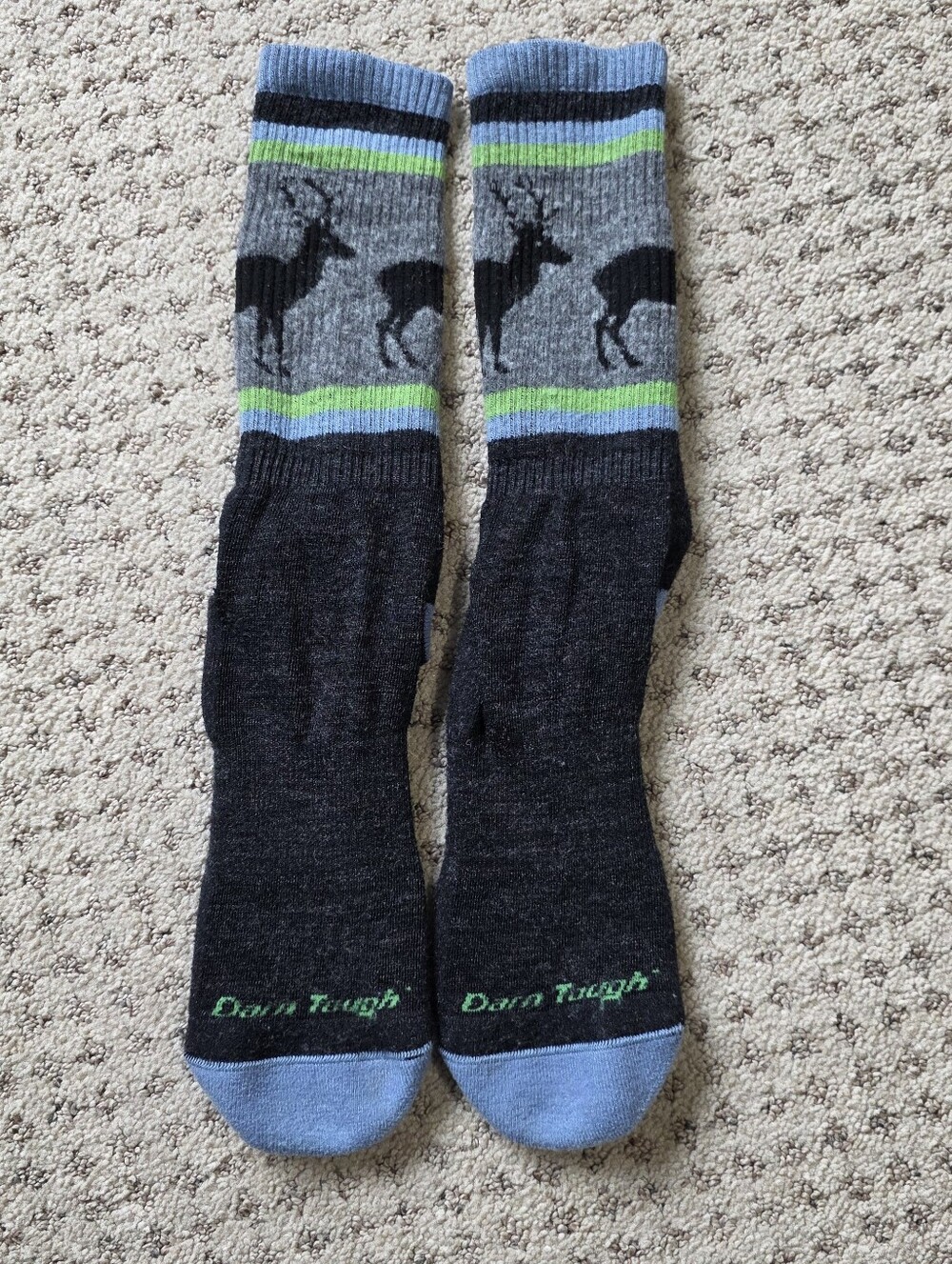 Darn Tough Washed Socks with Deer Motif and Blue Accents